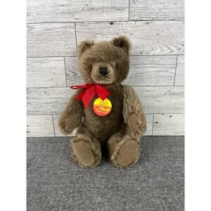 Steiff Original Teddy Bear Vintage Brown Plush COLLECTIBLE 7 Inch RED Bow TAGS